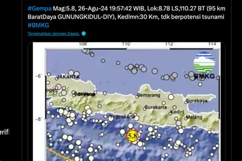 Gempa Bumi M 5 8 Guncang Gunungkidul DIY