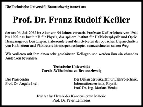 Traueranzeigen Von Prof Dr Franz Rudolf Ke Ler Trauer De