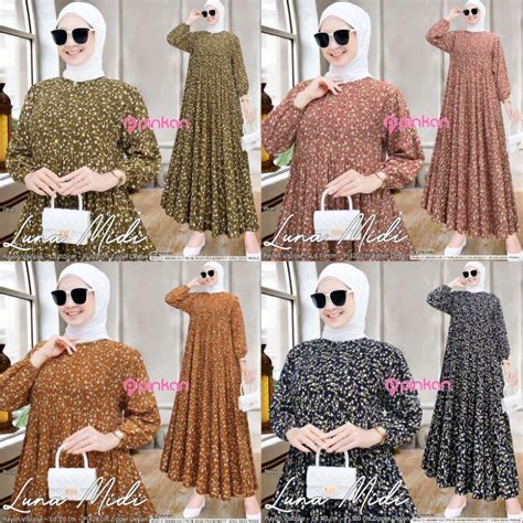 Jual Kumpulan Midi Motif Original Pinkan Gamis Home Dress Busui Rayon