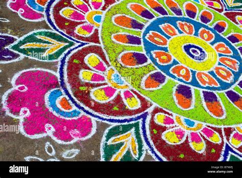 Rangoli Festival Designs In An Indian Street Made At The Hindu Festival