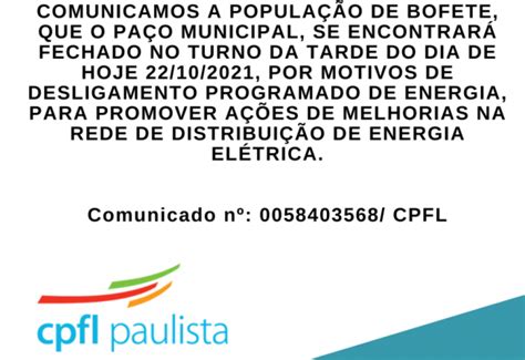 Notícia COMUNICADO Desligamento Programado de Energia Prefeitura