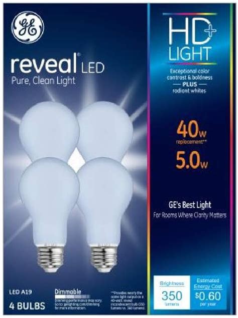 GE Reveal 4 Pack 60 W Equivalent Dimmable 2850k Color Enhancing A19 LED