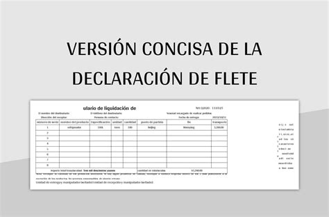 Plantilla de Excel Versión Concisa De La Declaración De Flete y Hoja de