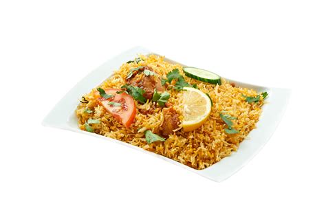 Savoureux Poulet Biryani Sur Blanc Plateau Avec Transparent Contexte