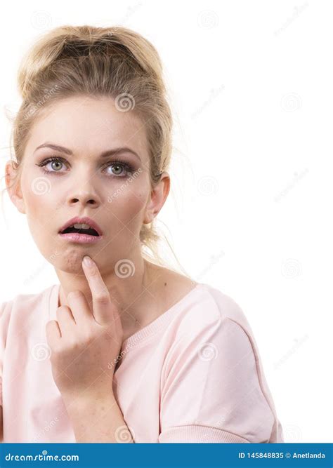 Funny confused woman stock image. Image of female, surprised - 145848835