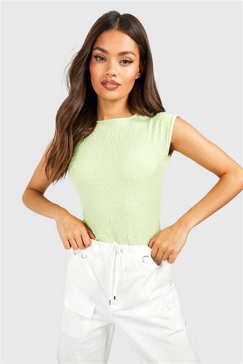 Lime Textured Cap Sleeve Bodysuit Boohoo Uk