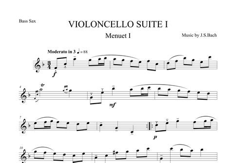 Menuet I From Violoncello Suite I By J S Bach For Bass Saxophone Arr