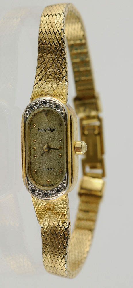 Vtg Lady Elgin Gold Plated 6 Diamond Accent Watch Gold Plate Elgin