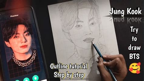 BTS Jung Kook outline tutorial step by step🤔Part 1 #sketch #drawing # ...