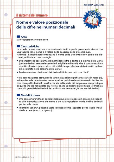 Nome E Valore Posizionale Delle Cifre Nei Numeri Decimali Giunti Scuola