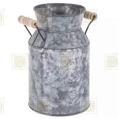 Stainless Steel Vintage Galvanized Metal Decorative Milk Pail Wood