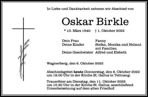 Traueranzeigen Von Oskar Birkle Schwaebische De Trauerportal