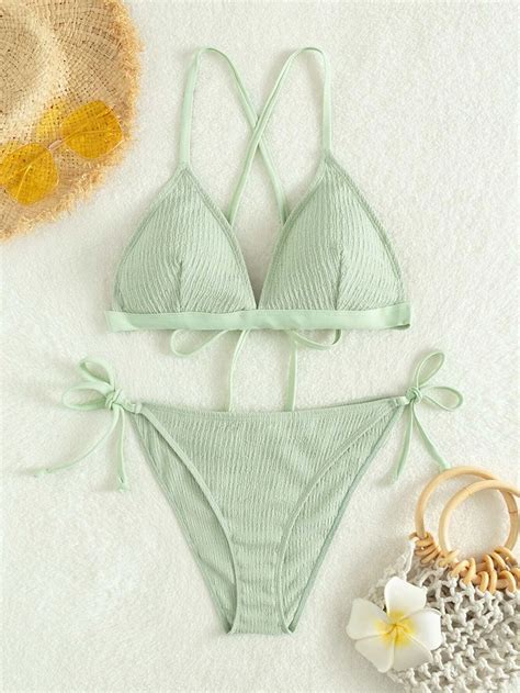 Shein bikini simple triángulo con cordón lateral Vezia