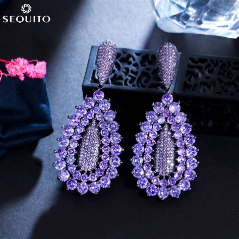 Sequito Luxo Rodada Ametista Roxo Escuro Cubic Zirconia Fina Big Longo