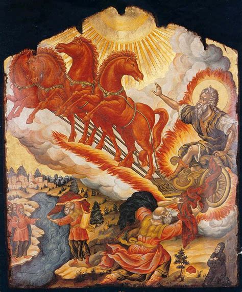 Prophet Elijah Icon With Chariot Of Fire Handmade Greek Orthodox Icon