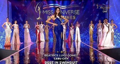 Miss Universe Philippines 2021 Cebu City Bet Beatrice Gomez Wins Best In Swimsuit Evening Gown