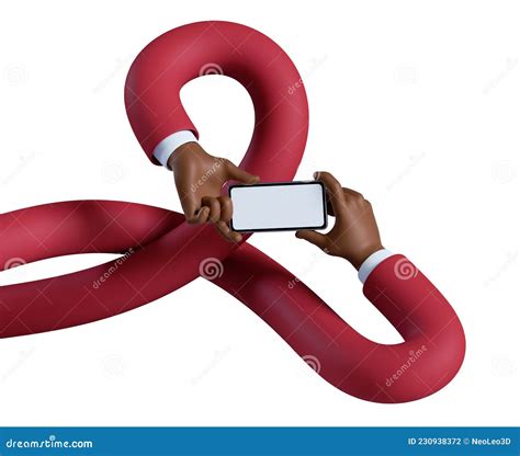 3d Render Funny Cartoon Flexible Tangled African Hands Hold Smartphone