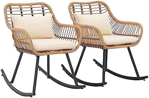 Tjunbolife Patio Wicker Rocking Chairs Set Of Outdoor Rattan Rocking