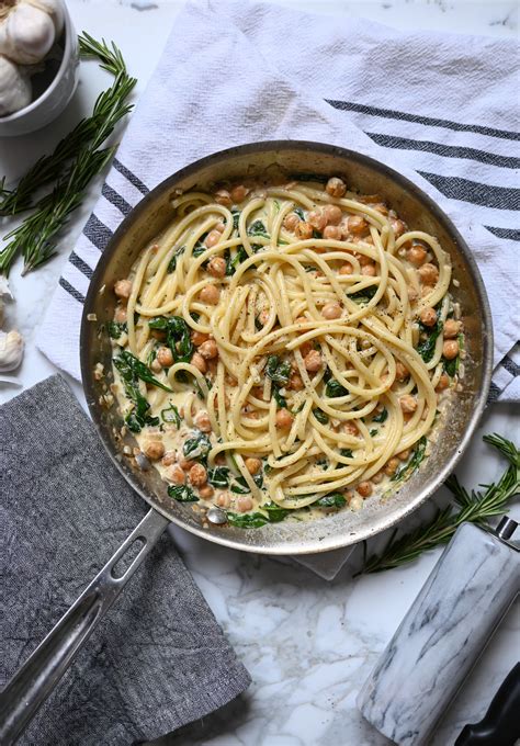 Creamy Chickpea Pasta With Spinach And Rosemary Bliss And Bellinis