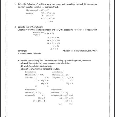 Solved 1 Solve The Following Lp Problem Using The Corner