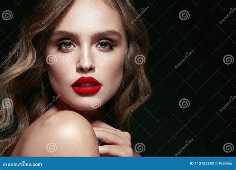 Beauty Face Beautiful Woman With Makeup And Red Lips Stock Image