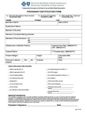 Fillable Online PREGNANCY NOTIFICATION FORM Blue Choice Fax Email