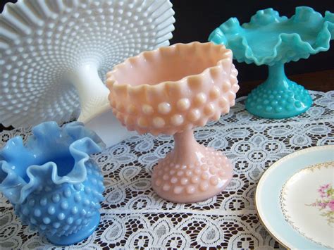 Fenton Pink Compote Pink Hobnail Milk Glass Compote Fenton