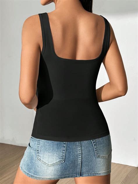 Shein Ezwear Damen Sommer Tank Top Mit Einfarbigem Quadratischem