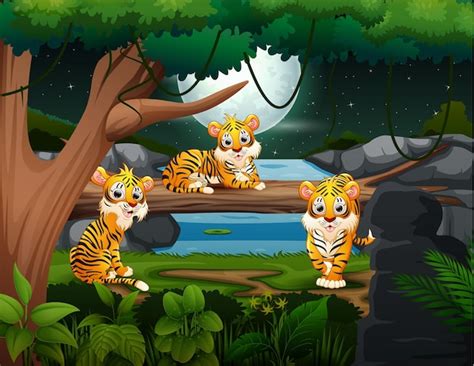 Lindo Tigre De Dibujos Animados Vector Premium