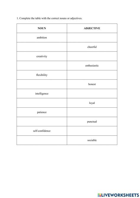 Adjectives Describing Character Worksheet Live Worksheets