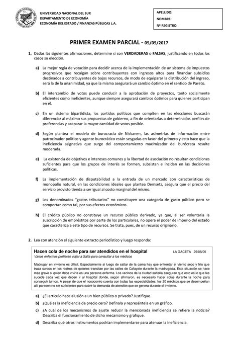 Parcial De Economia Del Estado Primer Examen Parcial Dadas