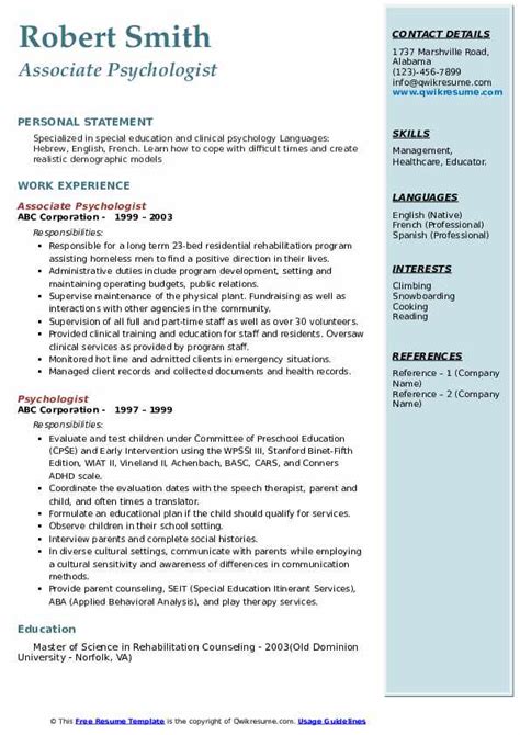 10 Psychologist Resume Samples And Templates For 2025