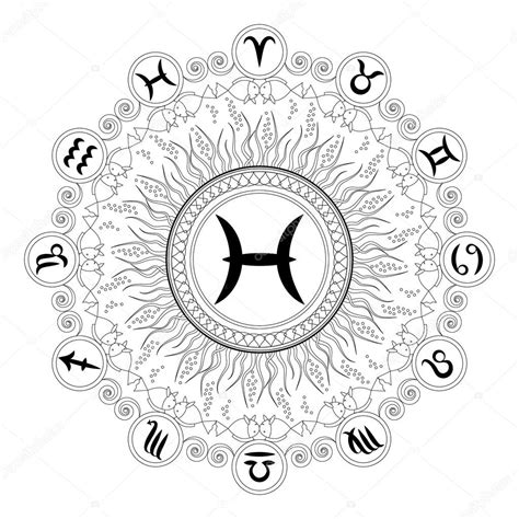 Mandala Geom Trica Redonda En Blanco Y Negro Con El S Mbolo Del Zod Aco