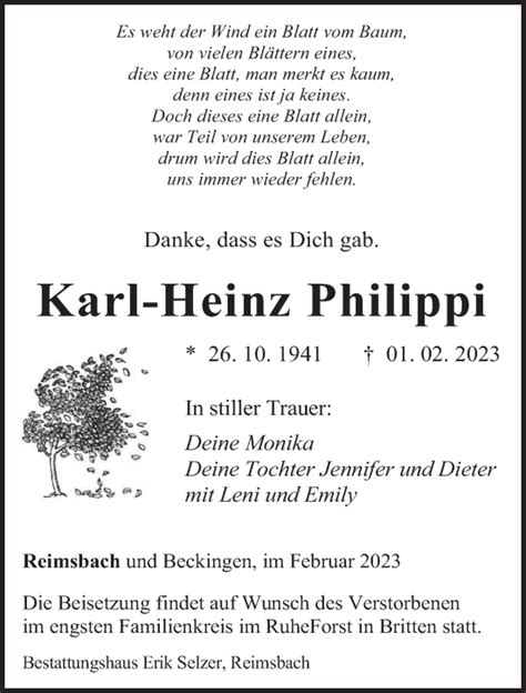 Traueranzeigen Von Karl Heinz Philippi Saarbruecker Zeitung Trauer De