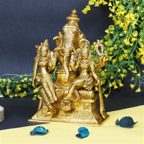 Artvarko Brass Ganesh With Riddhi Siddhi Idol Ganesha Bhagwan Statue