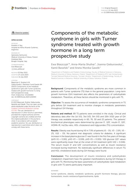 Pdf Components Of The Metabolic Syndrome In Girls With Turner Syndrome Treated With Growth