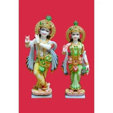 Painted Hindu Marble Radha Krishna Murti For Worship Size To