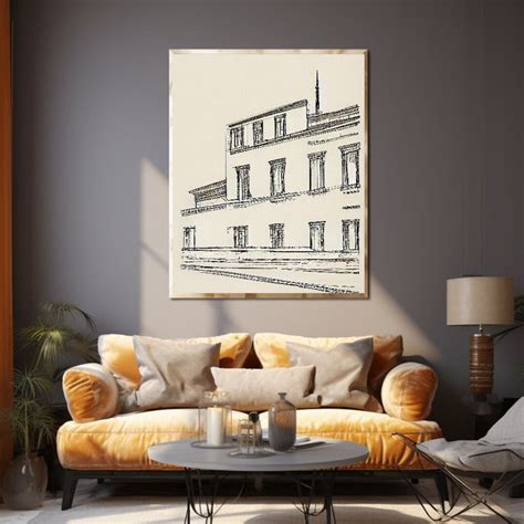 Modern Pencil Drawing Building Print Architecture Large - Etsy