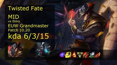 Twisted Fate Vs Ekko Mid Euw Grandmaster 6315 Patch 1020 Gameplay