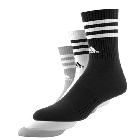 Adidas 3 Stripes Cushioned Crew Socks 3 Pairs White Black Grey