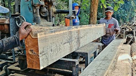 IstimewaKayu Jati Dari Desa Sebrang Di Rajang Gergaji Bandsaw