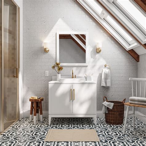 Shop Allen Roth Greer White And Gold Bathroom Collection At Lowes