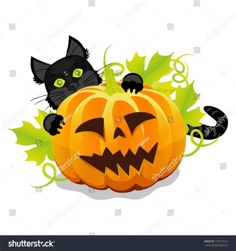 Evil Halloween Pumpkin Black Cat Vector Stock Vector Royalty Free