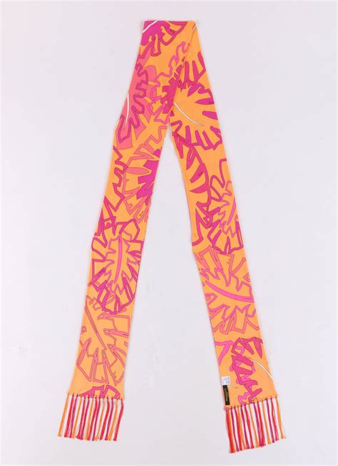 EMILIO PUCCI Orange And Pink Signature Leaf Print Silk Jersey Oblong