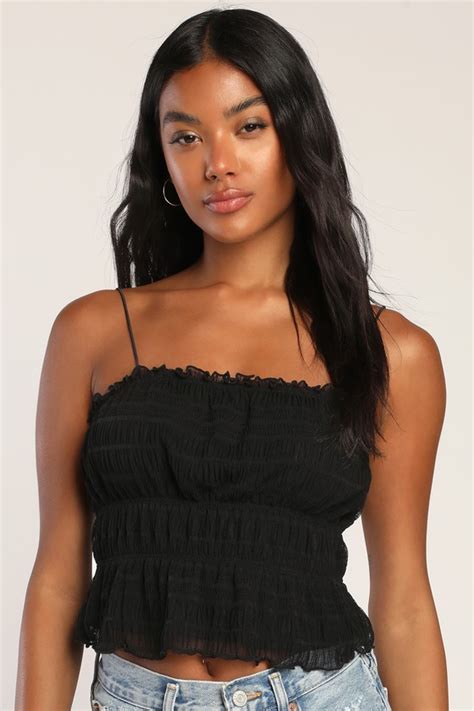 Black Smocked Cami Lace Cami Sleeveless Cami Crop Top Lulus