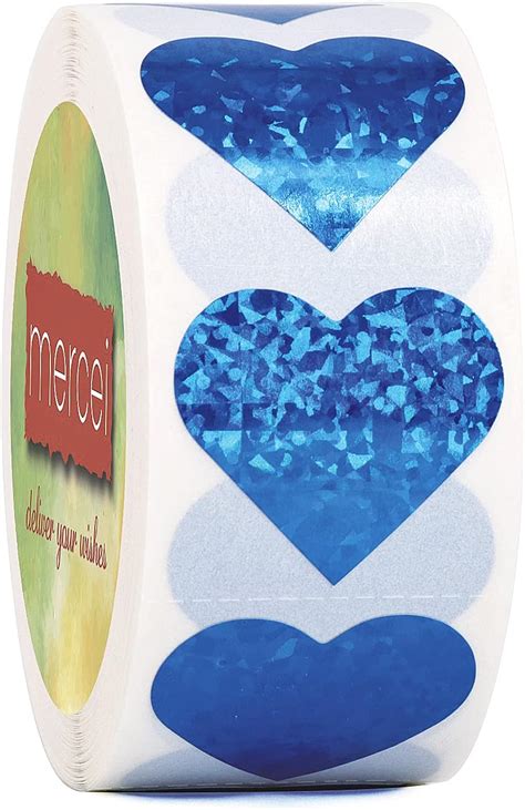 Mercei 1 2 5cm Blue Heart Stickers With Glitter Holographic Gravel