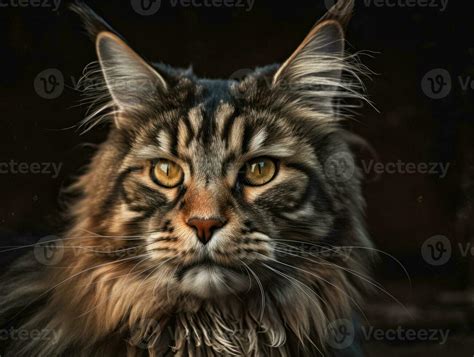 Maine Coon Cat Portrait Close Up Created With Generative Ai Technology