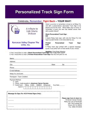 Fillable Online Relay Acsevents Personalized Track Sign Form Relay