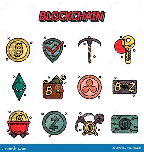 Blockchain Flat Icons Set Stock Vector Illustration Of Digital 96924227