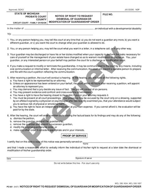 Michigan Notice Of Right To Request Dismissal Of Guardian Or